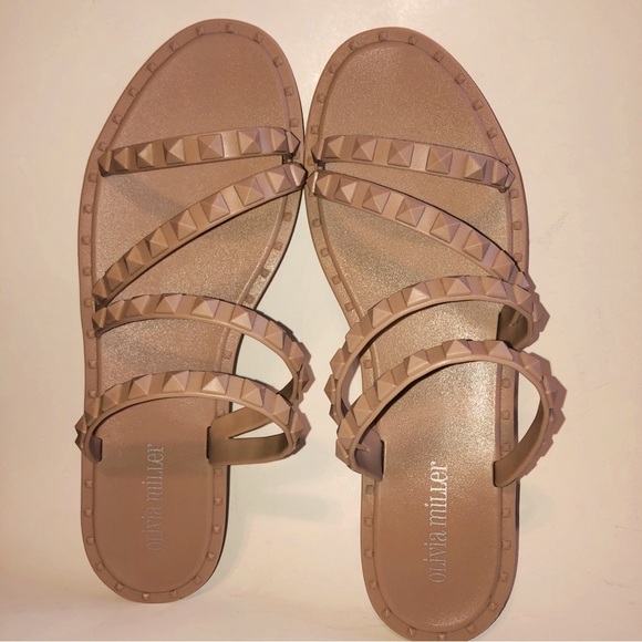 Sz 8 Olivia Miller Studded Jelly Slides Sandals Blush Pink/Nude NWOT - Picture 3 of 10